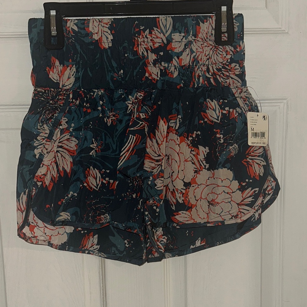 FP Movement by Free People Floral High Waist Shorts - Navy and Coral